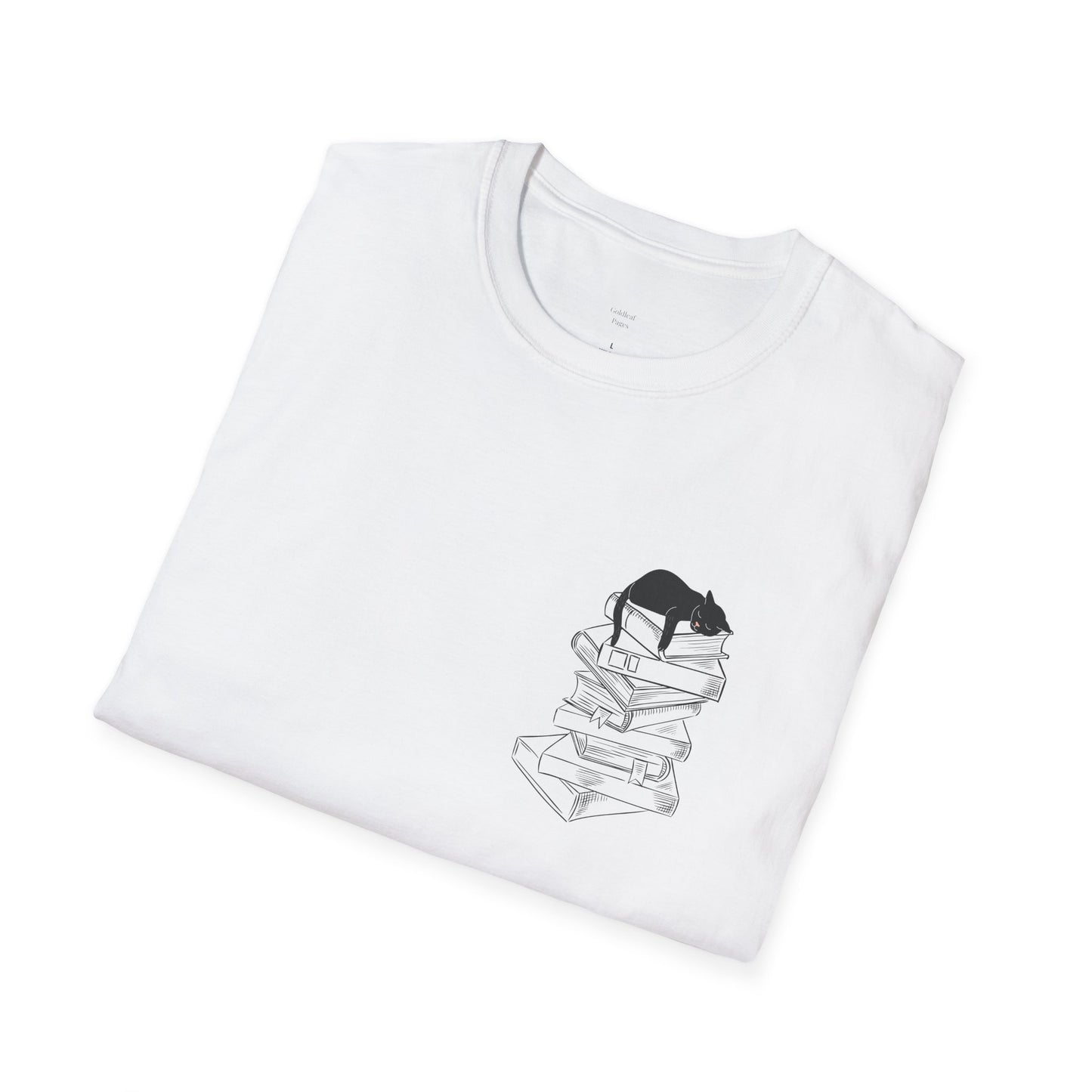 Black Cat Book Stack T-Shirt - Book Lover Shirt