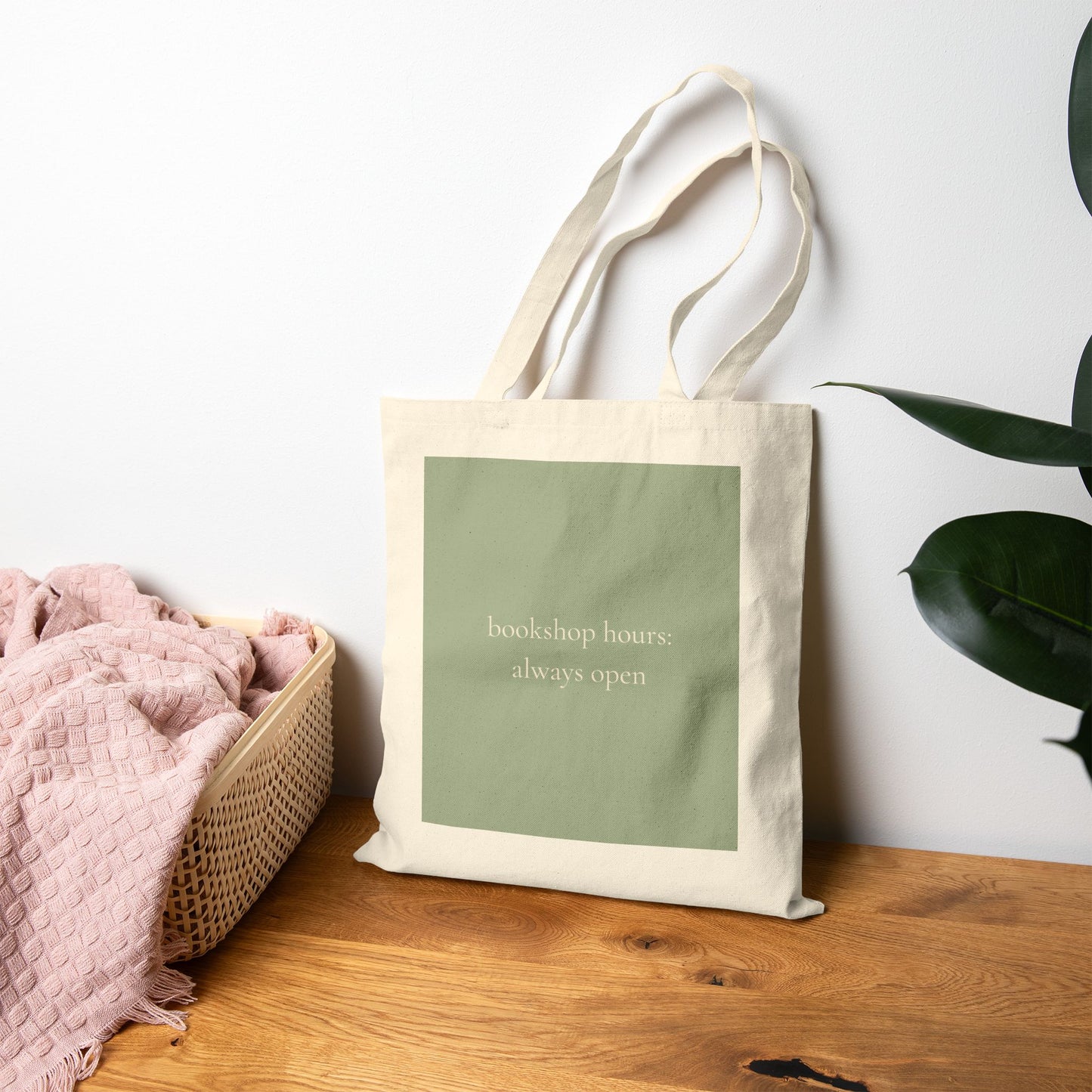 Bookshop Hours Always Open Tote Bag - Book Lover Canvas Tote