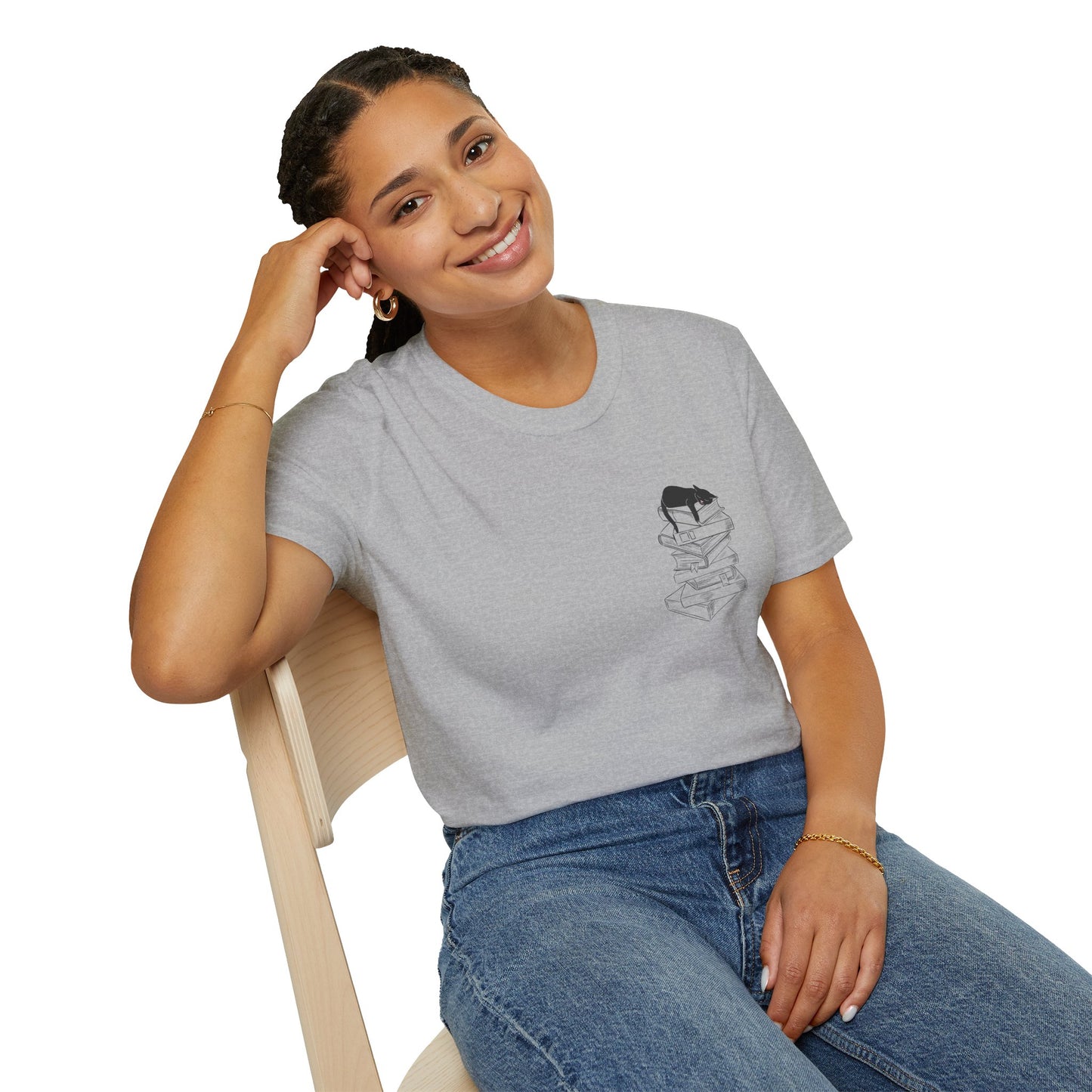 Black Cat Book Stack T-Shirt - Book Lover Shirt