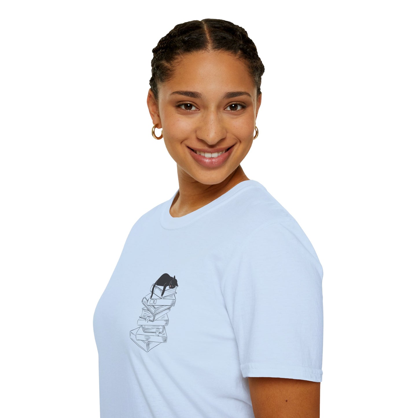 Black Cat Book Stack T-Shirt - Book Lover Shirt