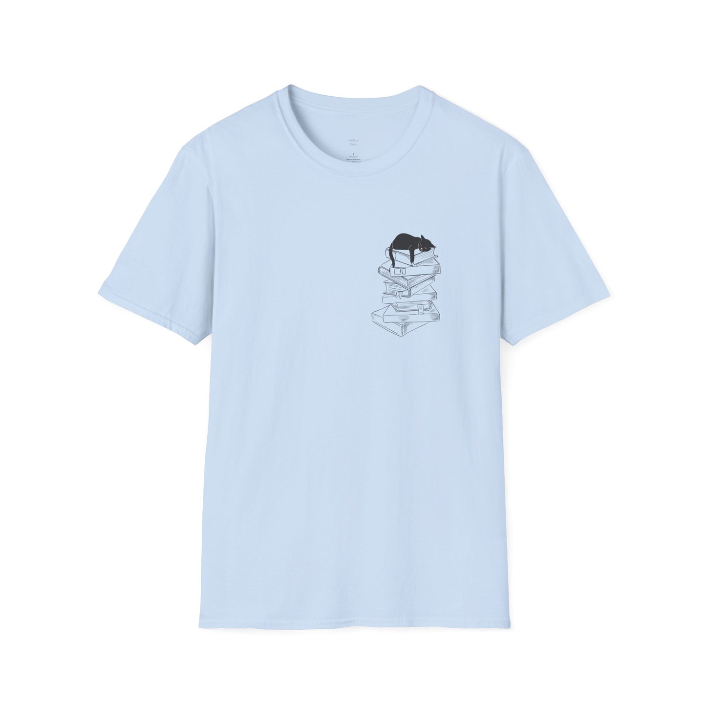 Black Cat Book Stack T-Shirt - Book Lover Shirt