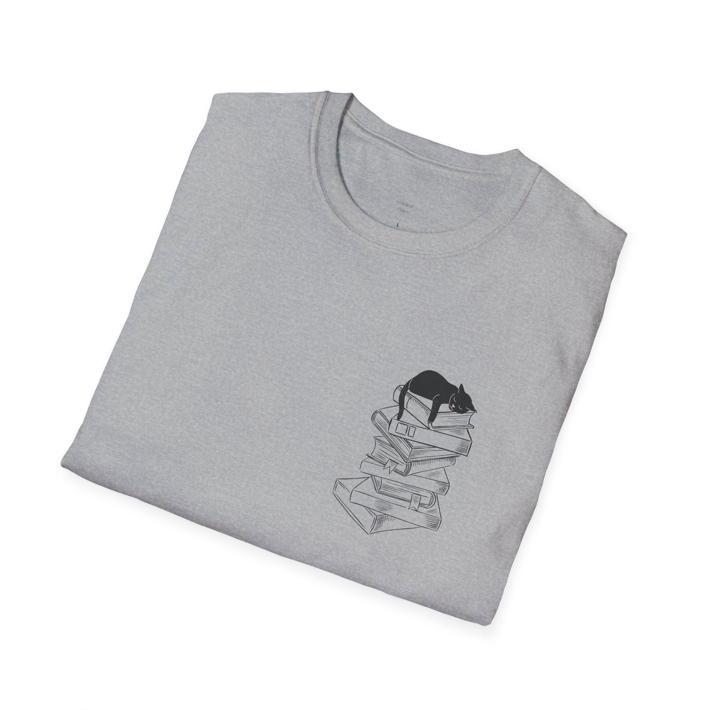Black Cat Book Stack T-Shirt - Book Lover Shirt