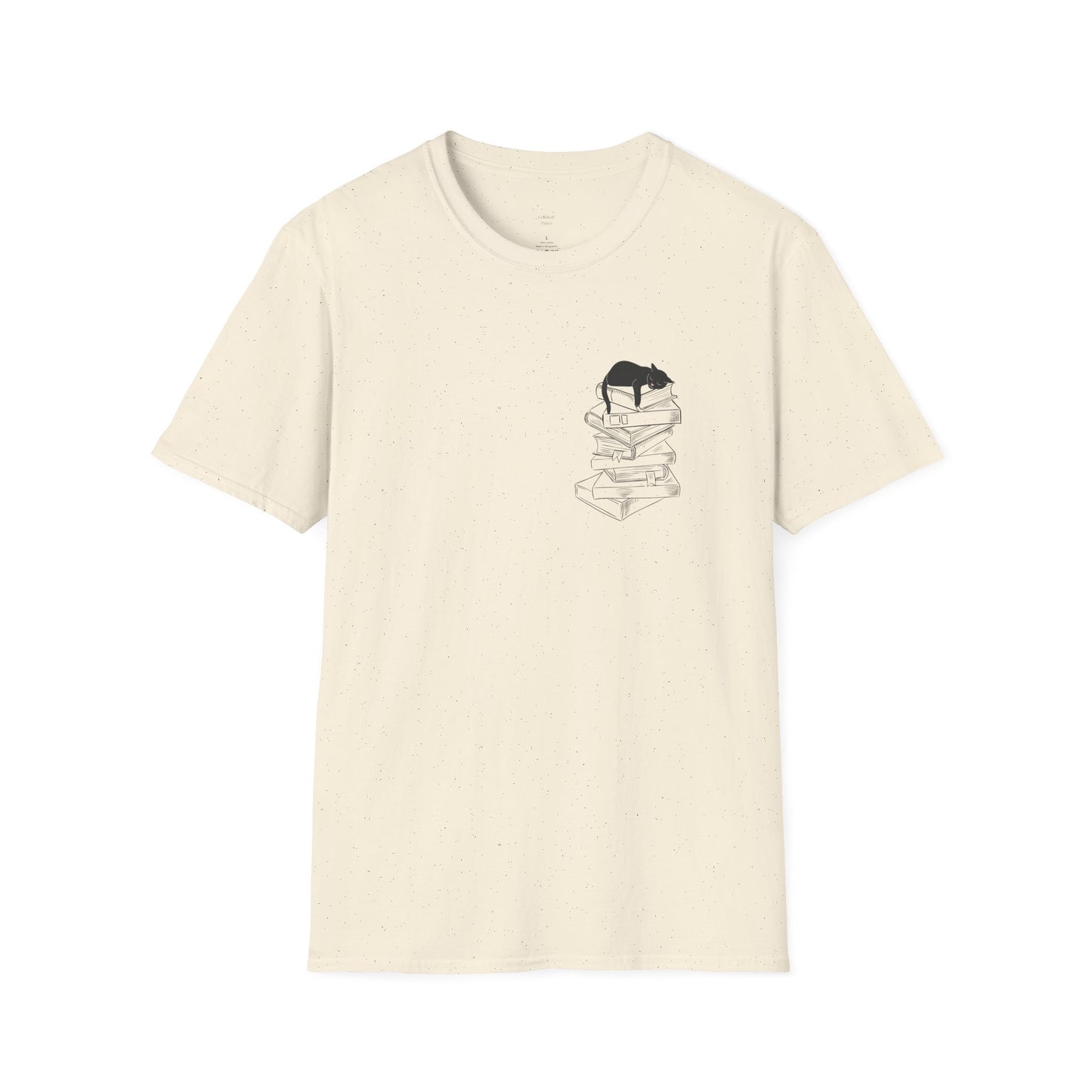Black Cat Book Stack T-Shirt - Book Lover Shirt