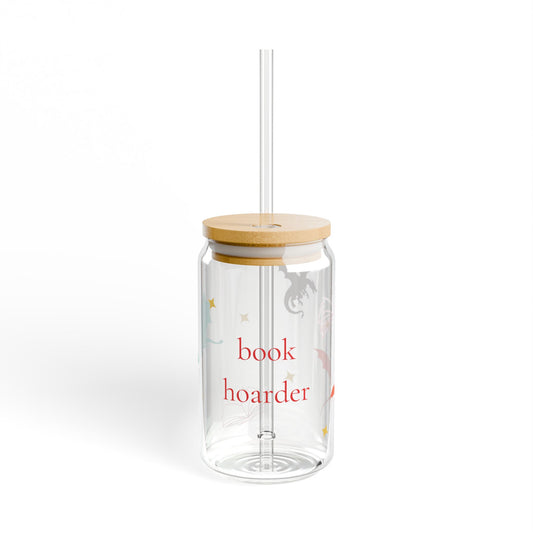 Book Hoarder Glass Cup | 16 oz Iced Coffee Glass | Dragon Glass Tumbler | Book Lover Drinkware | Aesthetic Coffee Cup | Reader Gift