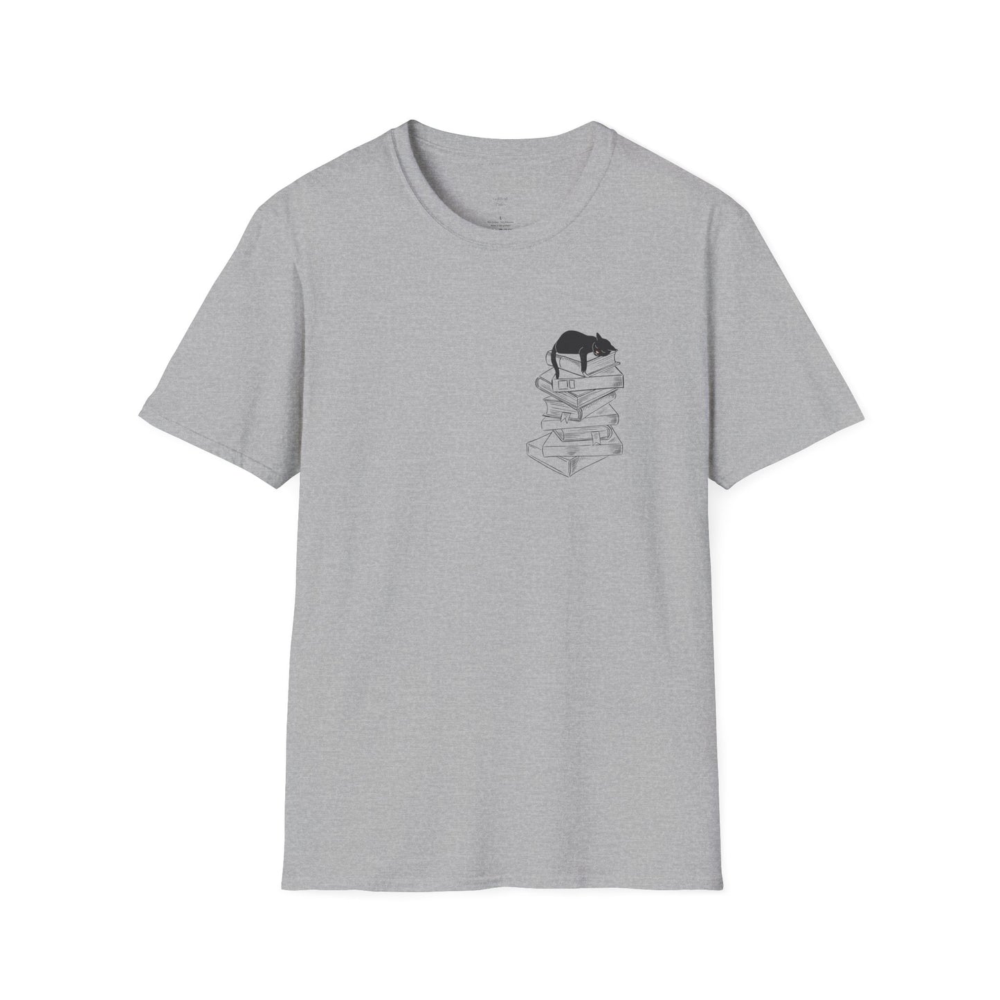 Black Cat Book Stack T-Shirt - Book Lover Shirt