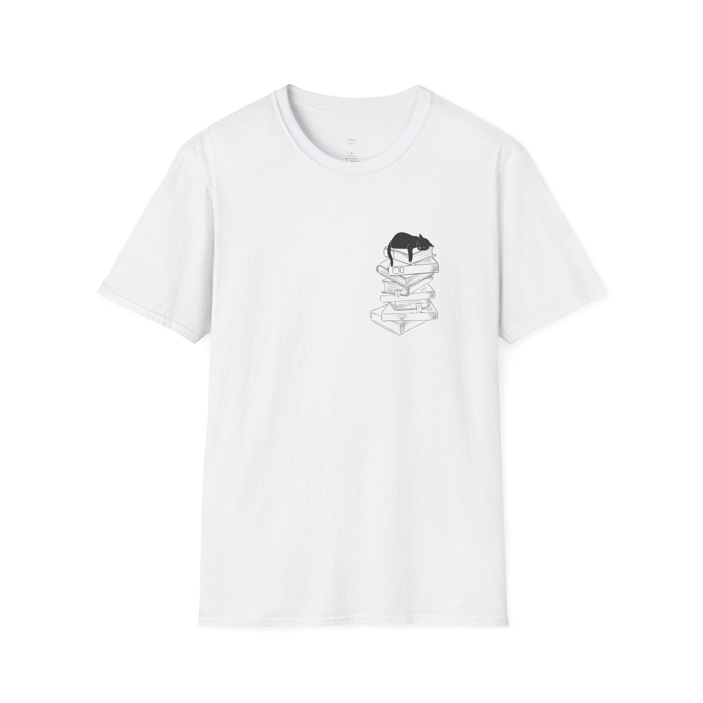 Black Cat Book Stack T-Shirt - Book Lover Shirt