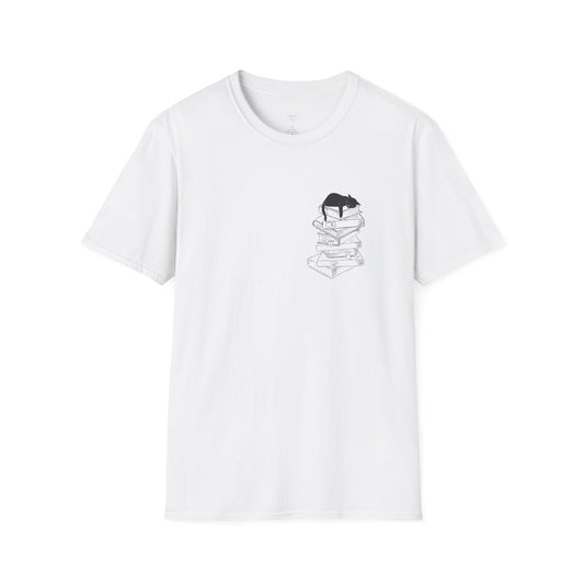 Black Cat Book Stack T-Shirt - Book Lover Shirt