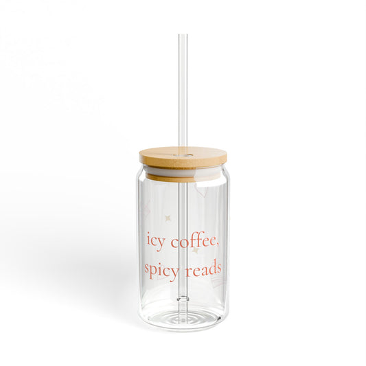 Icy Coffee Spicy Reads Glass Cup (16 oz) - Book Lover Iced Coffee Tumbler