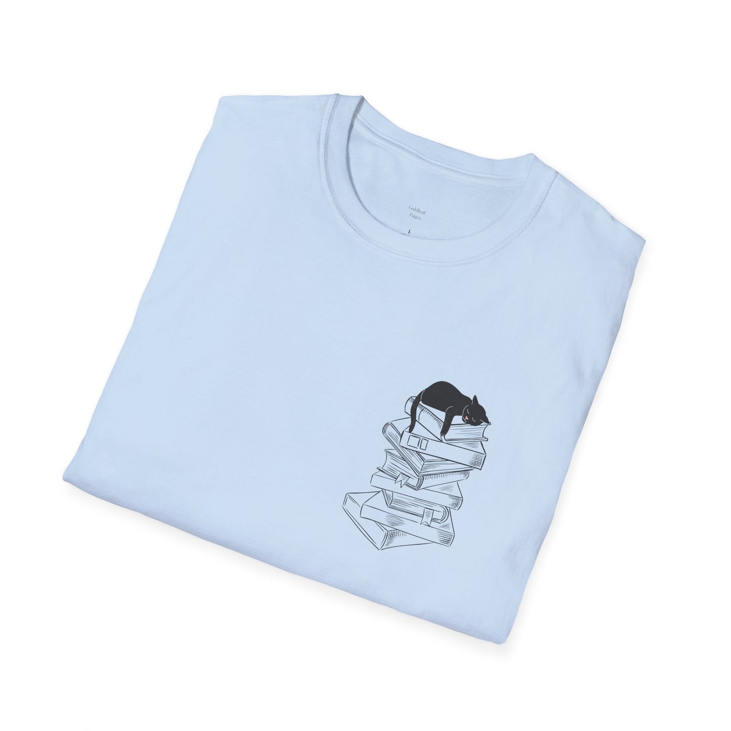 Black Cat Book Stack T-Shirt - Book Lover Shirt